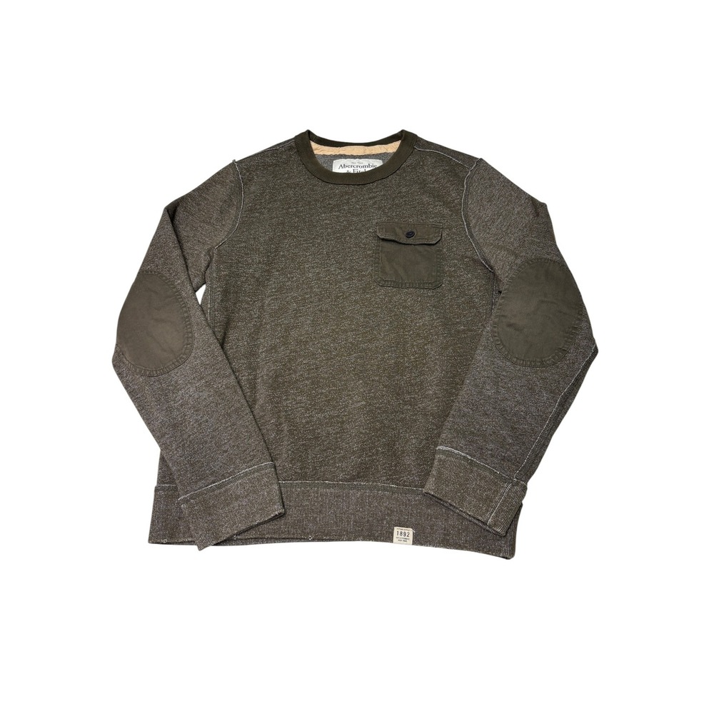 Abercrombie & Fitch Mens Medium Olive Marled Sweatshirt Elbow Patches Pocket - Picture 1 of 9